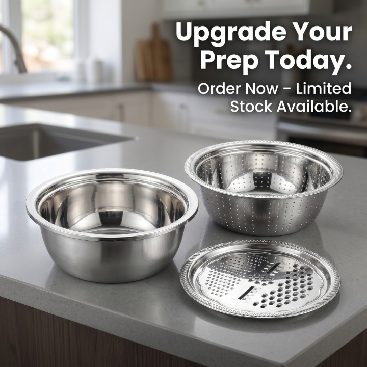3-in-1 Premium Stainless Steel Grater, Colander & Bowl Set