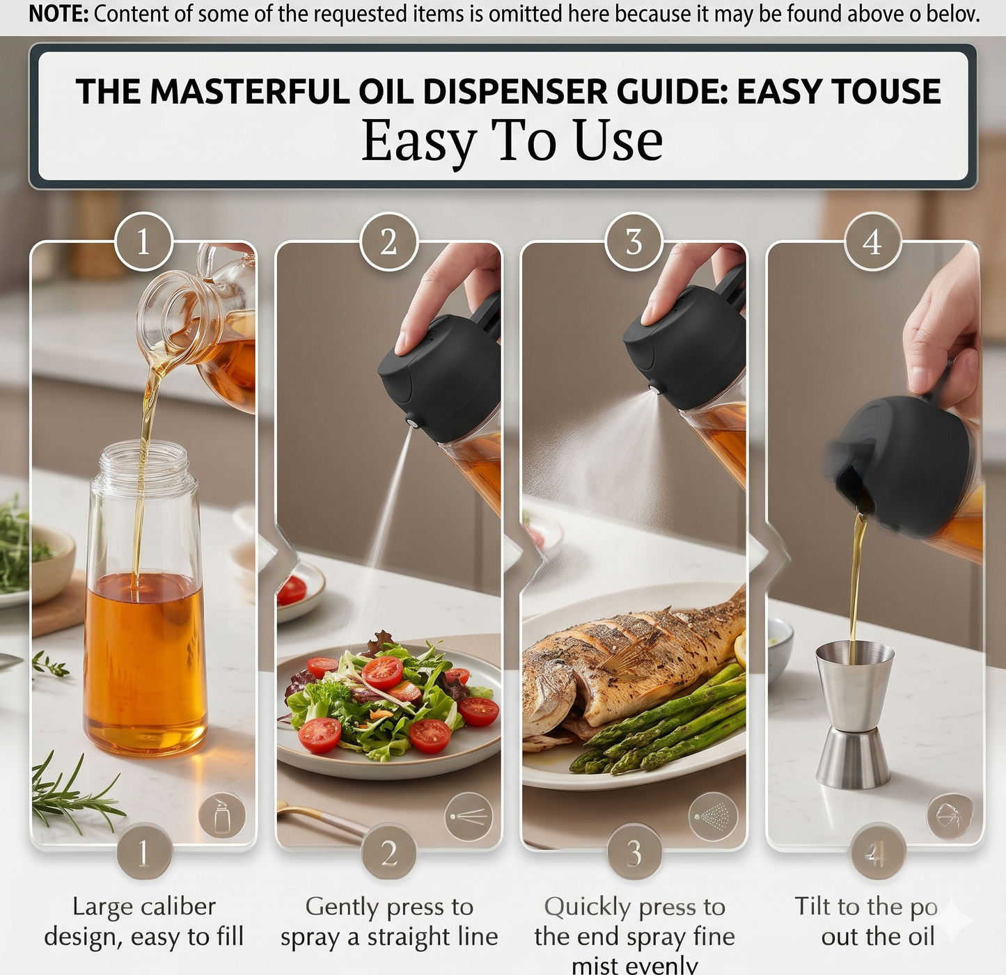 2-in-1 Glass Oil Dispenser & Sprayer - Leakproof, For Cooking & Salads
