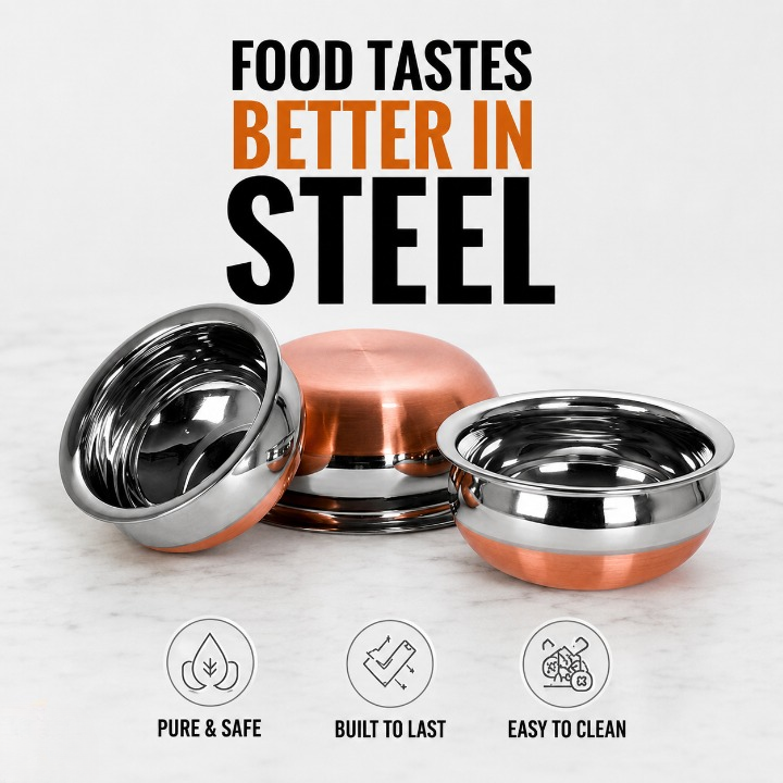 Premium Copper Bottom Handi Set (3 Pcs) - Stainless Steel