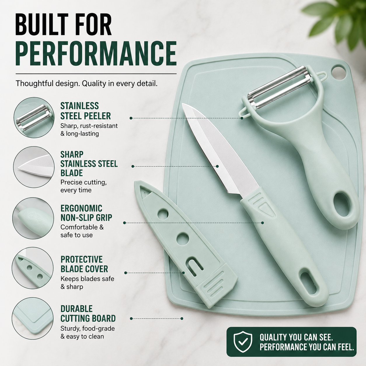 3-in-1 Kitchen Prep Set with Knife, Peeler & Cutting Board
