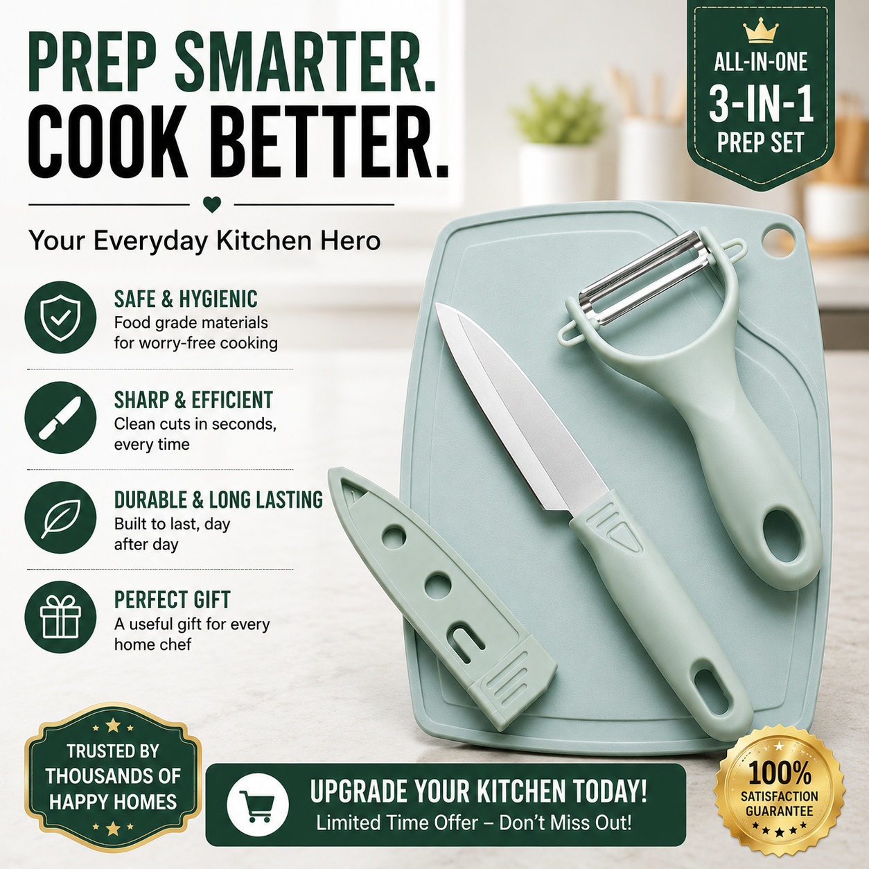 3-in-1 Kitchen Prep Set with Knife, Peeler & Cutting Board