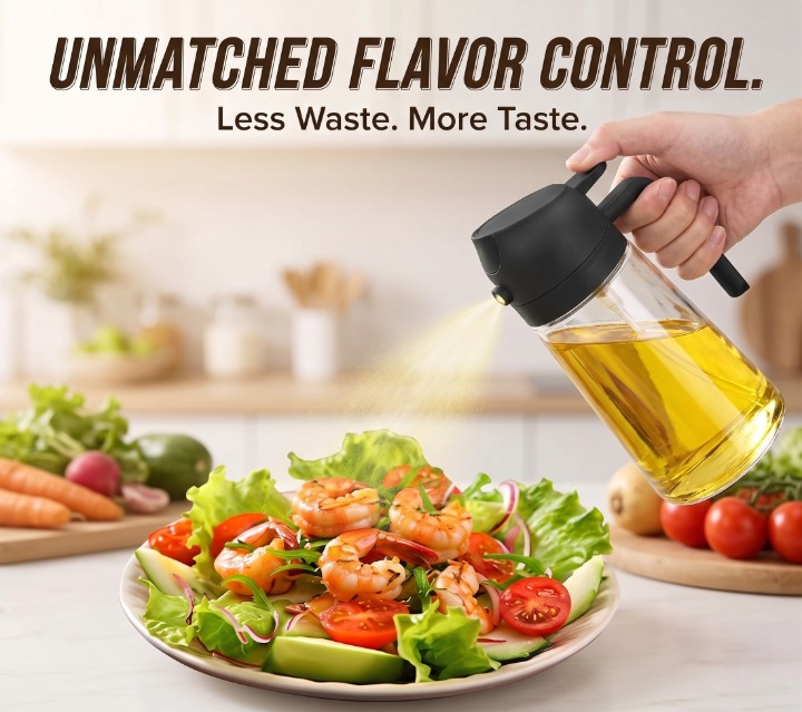 2-in-1 Glass Oil Dispenser & Sprayer - Leakproof, For Cooking & Salads