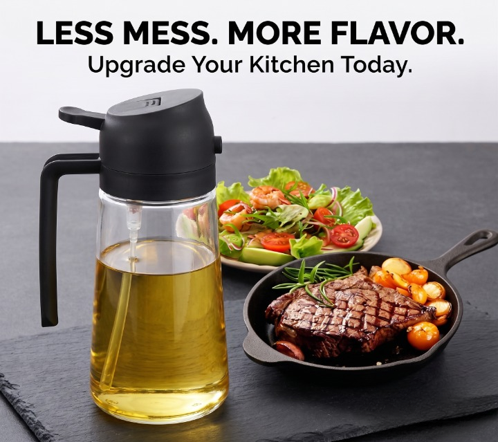 2-in-1 Glass Oil Dispenser & Sprayer - Leakproof, For Cooking & Salads