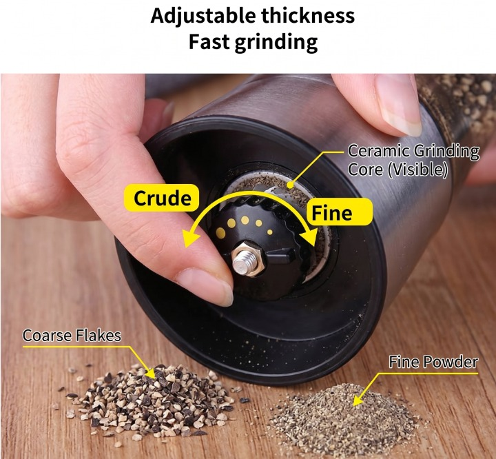Premium Stainless Steel Spice & Pepper Grinder | Adjustable Ceramic Core Mill