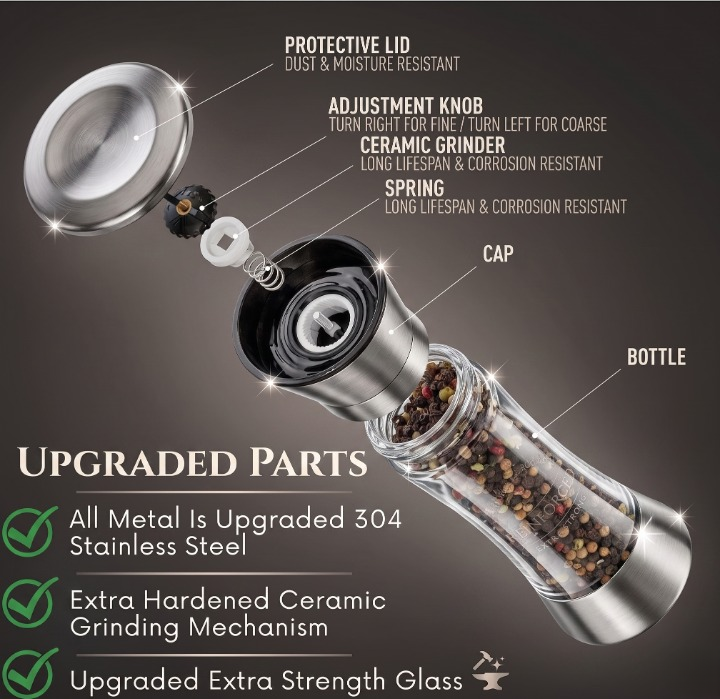 Premium Stainless Steel Spice & Pepper Grinder | Adjustable Ceramic Core Mill