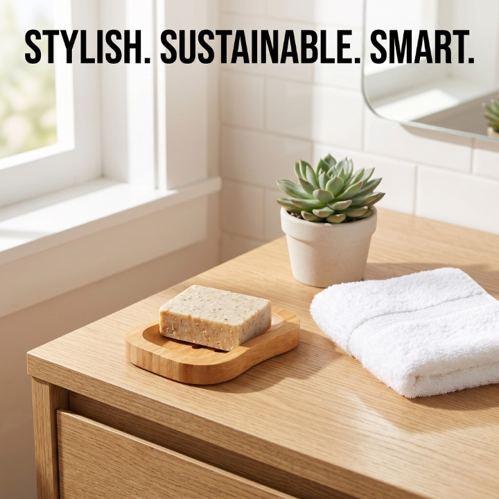Natural Bamboo Soap Round Dish with Drainage Slots