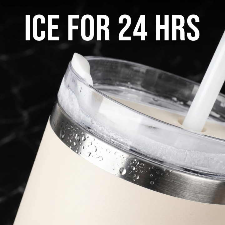 1200ml Ultra-Insulated Travel Tumbler with Handle & Straw - Holds Ice 24 Hours