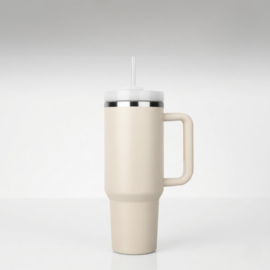 1200ml Ultra-Insulated Travel Tumbler with Handle & Straw - Holds Ice 24 Hours