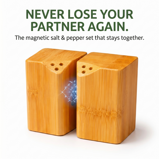 Magnetic Bamboo Salt & Pepper Shakers Set - Interlocking Design