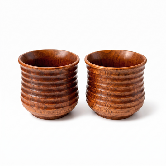 Ribbed Wooden Cups (Set of 2)