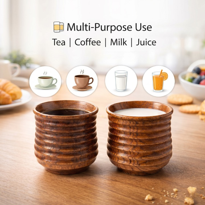 Ribbed Wooden Cups (Set of 2)