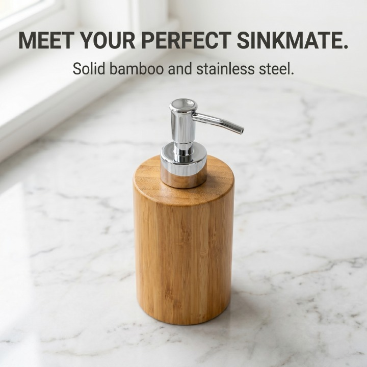 Solid Bamboo Soap Dispenser with Stainless Steel Pump