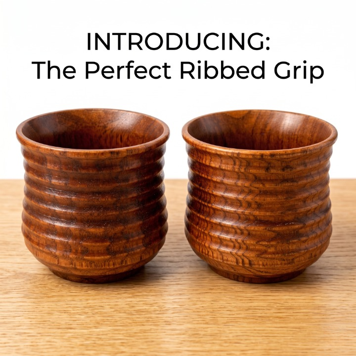Ribbed Wooden Cups (Set of 2)