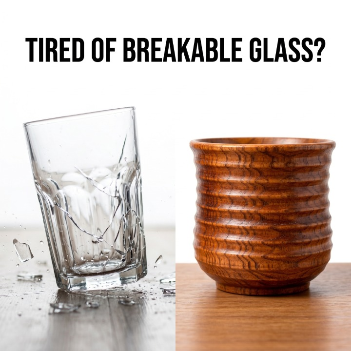 Ribbed Wooden Cups (Set of 2)