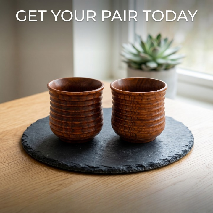 Ribbed Wooden Cups (Set of 2)