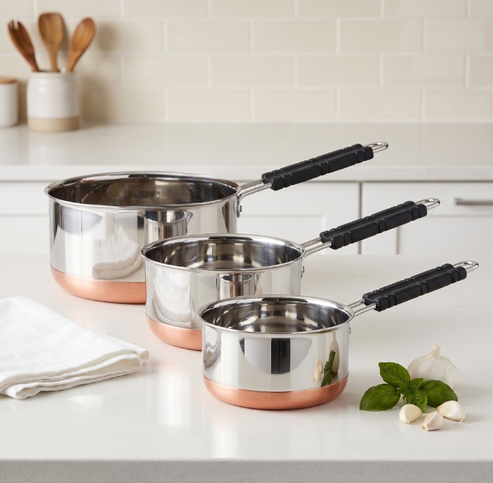 3-Piece Stainless Steel Saucepan Set with Copper Bottom