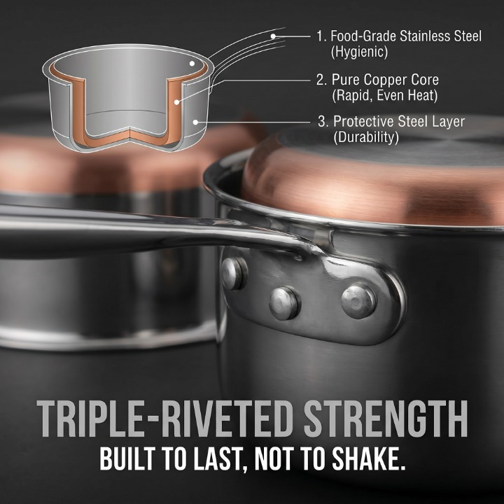 3-Piece Stainless Steel Saucepan Set with Copper Bottom