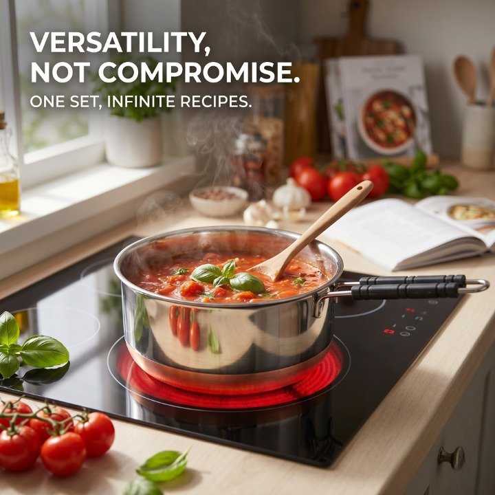3-Piece Stainless Steel Saucepan Set with Copper Bottom