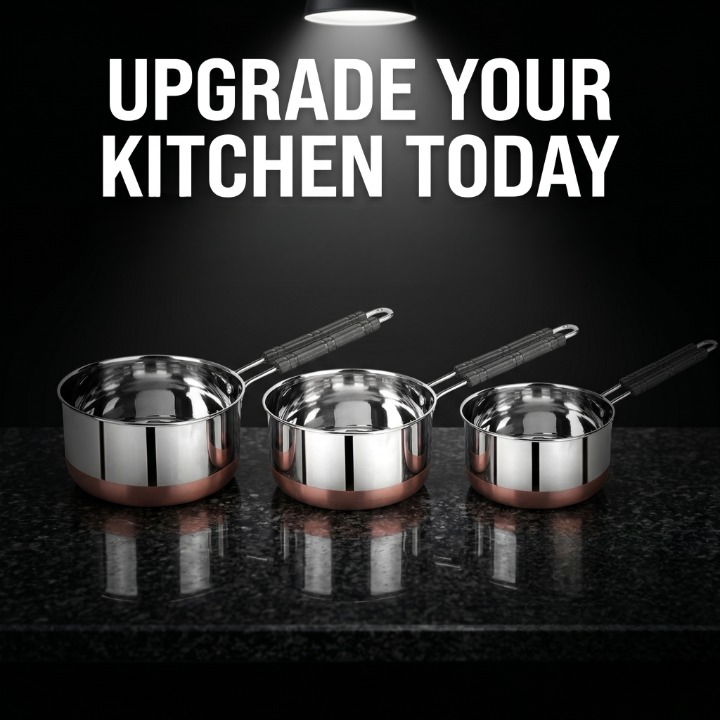 3-Piece Stainless Steel Saucepan Set with Copper Bottom