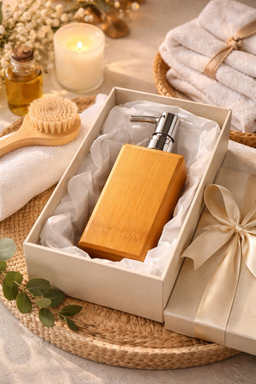 Eco-Friendly Bamboo Liquid Soap Dispenser with Rust-Proof Pump