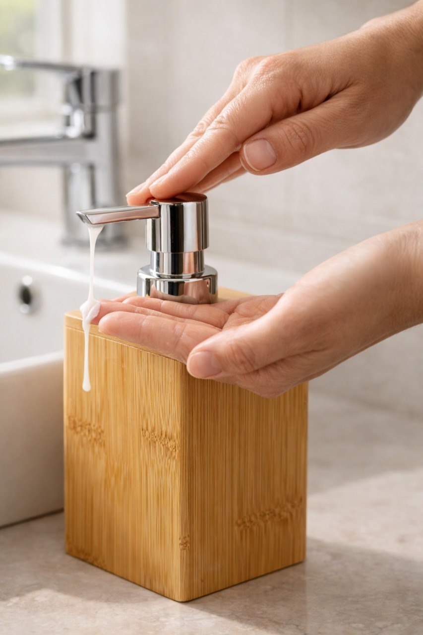 Eco-Friendly Bamboo Liquid Soap Dispenser with Rust-Proof Pump