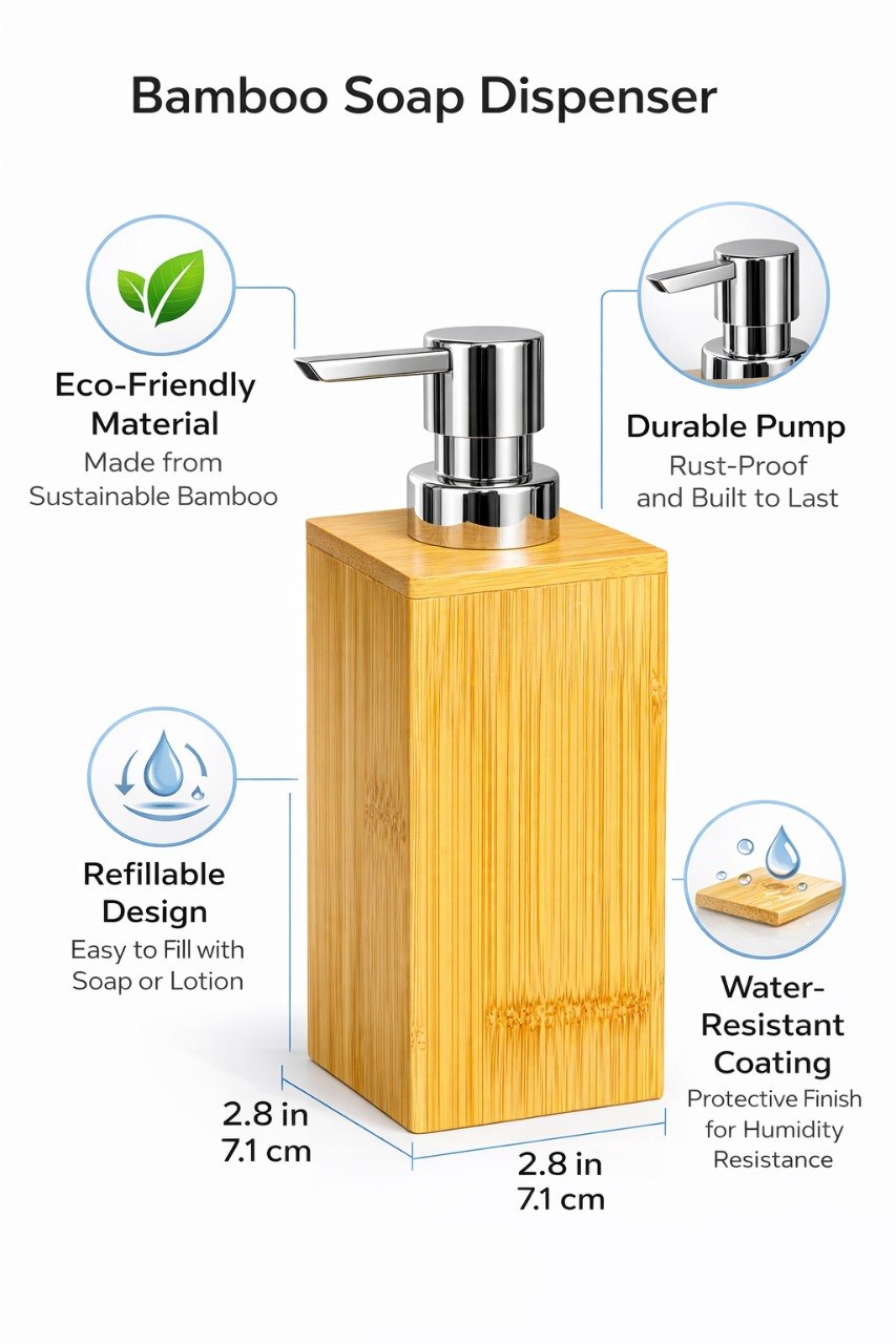 Eco-Friendly Bamboo Liquid Soap Dispenser with Rust-Proof Pump