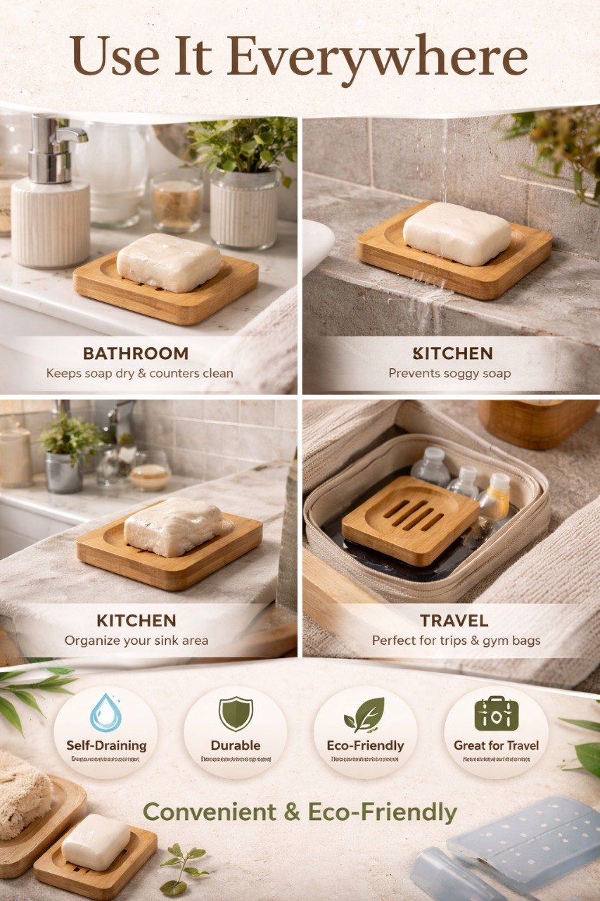 Natural Bamboo Soap Dish with Drainage Slots