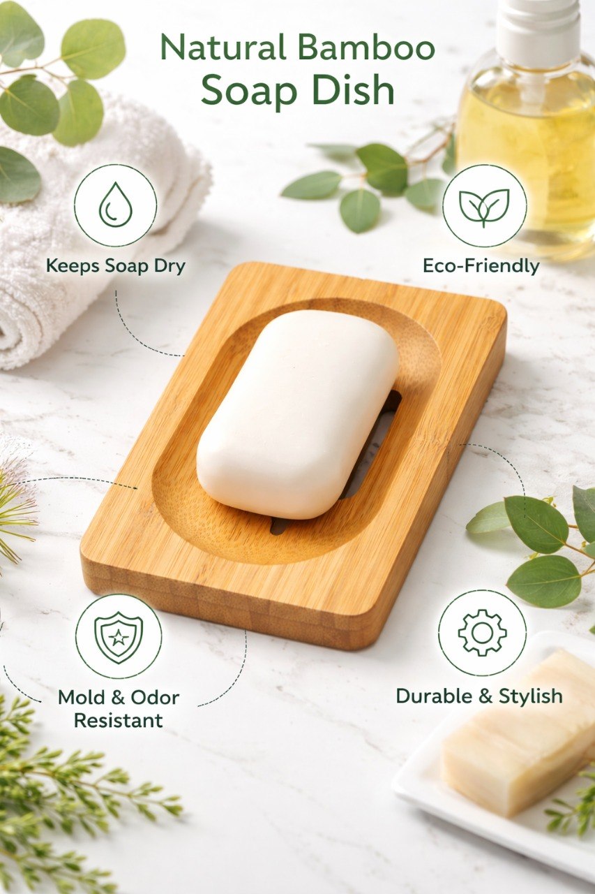 Natural Bamboo Soap Dish with Drainage Slots