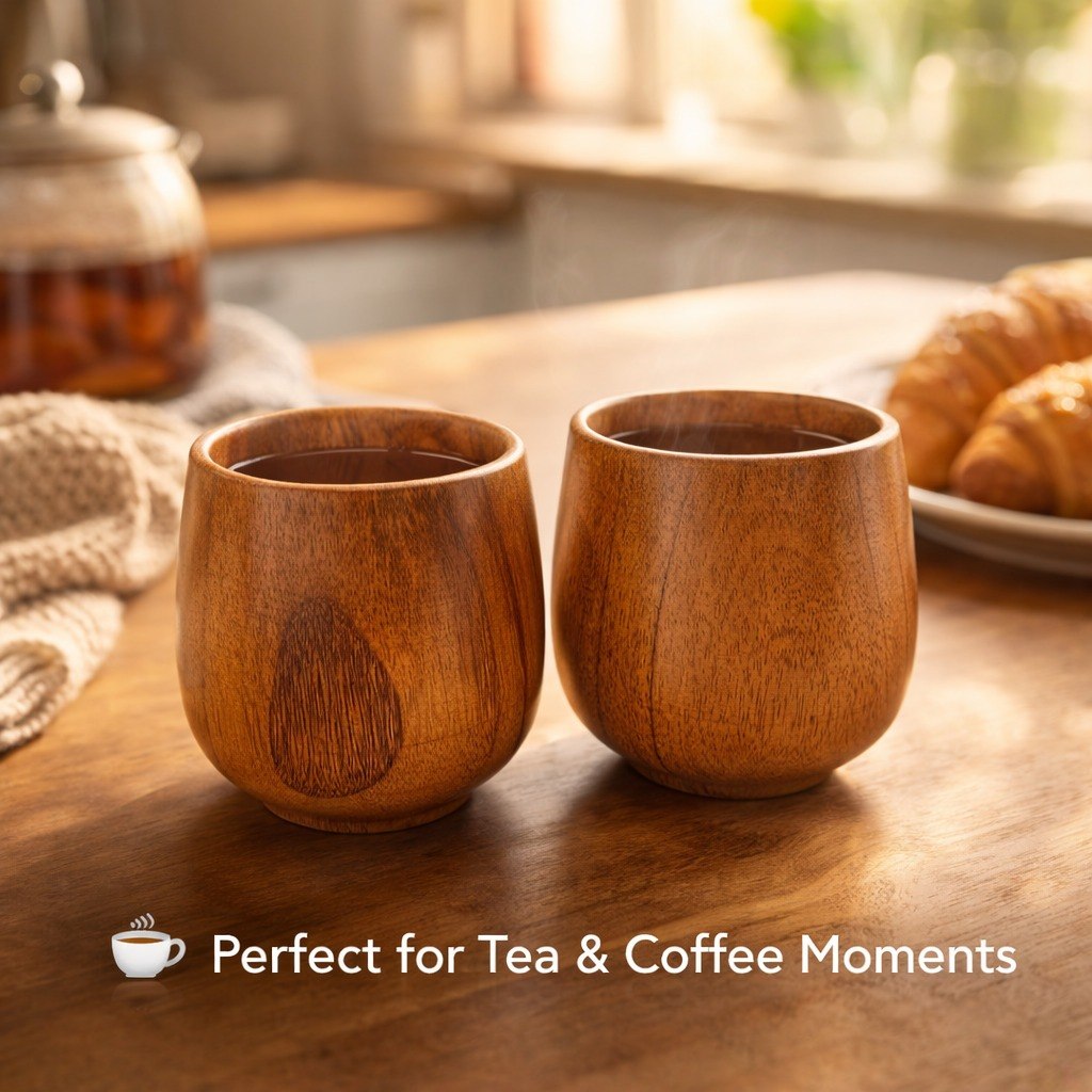 Artisan Wooden Yunomi Tea Cups (Set of 2)
